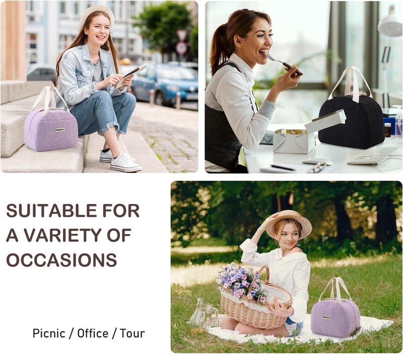 Baglemon Lunch Bag for Women Men Cute Corduroy Lunch Tote Bags Reusable Insulated Lunch Box Large Capacity Reusable Insulated Cooler for Work/Picnic/Travel - Image 2